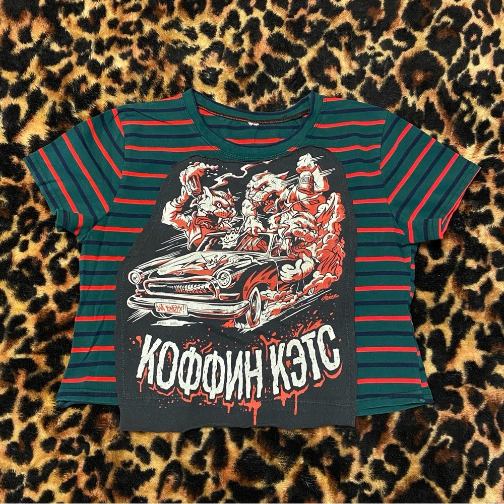 Koffin Kats Russian Tour Patch Striped Crop Top